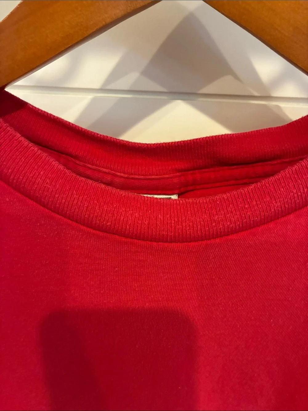 The North Face Vintage  Men's Red Short Sleeve Tee with Yellow Logo Patch